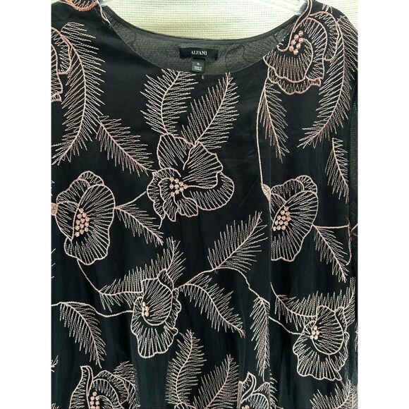 Alfani XL Black Mesh Floral Embroidered Bell Sleeve Blouse Sheer Overlay Top - Picture 9 of 9